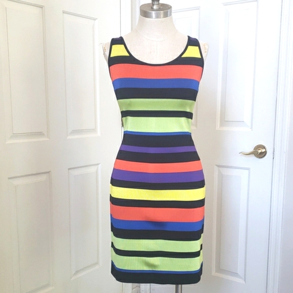 RALPH LAUREN BLACK LABEL Sleeveless Striped Dress Black Yellow Green Blue Red - Picture 1 of 14